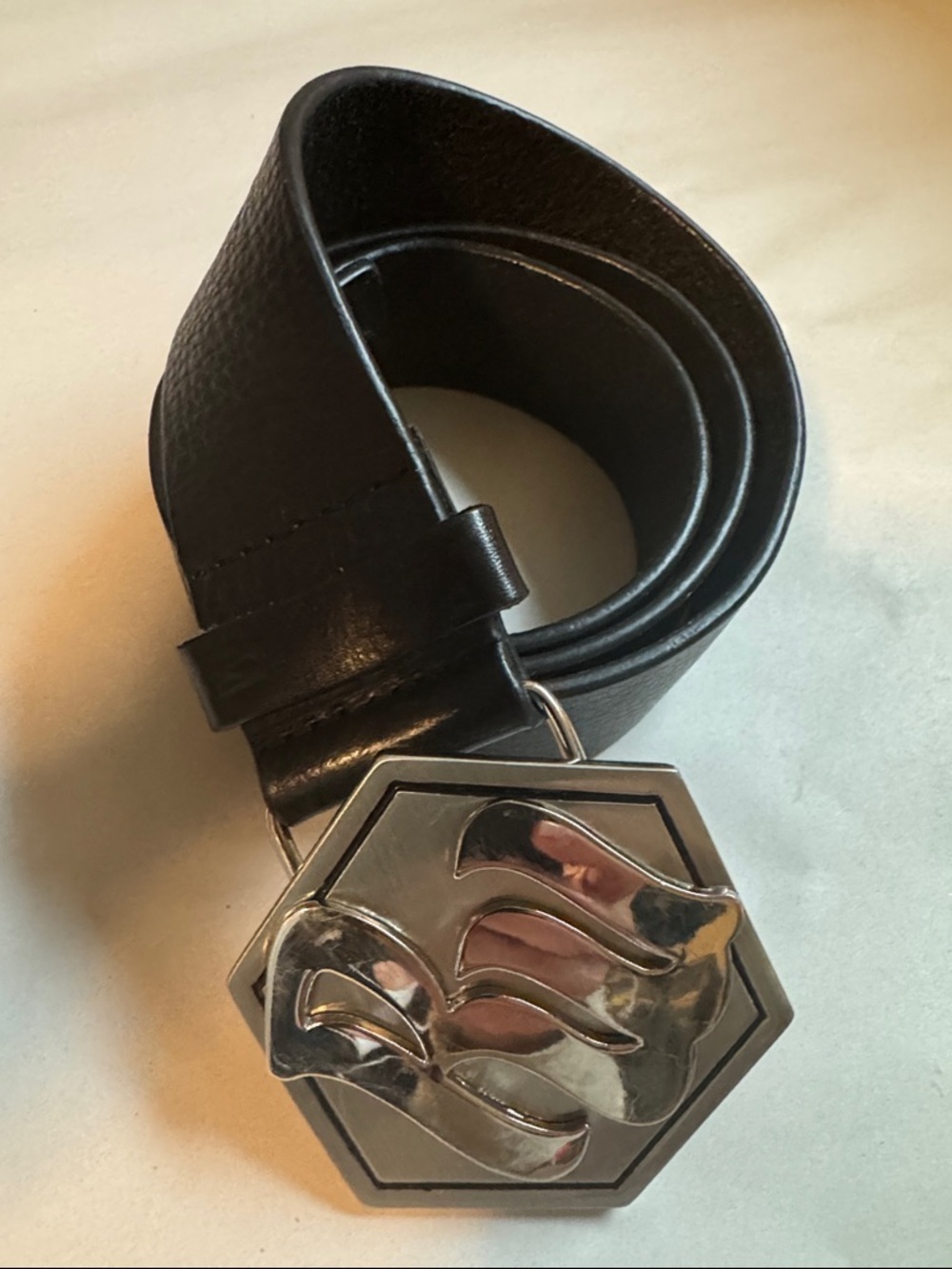 Rocawear Italian Leather Belt Mens 36 Black silver tone buckle Western Rodeo